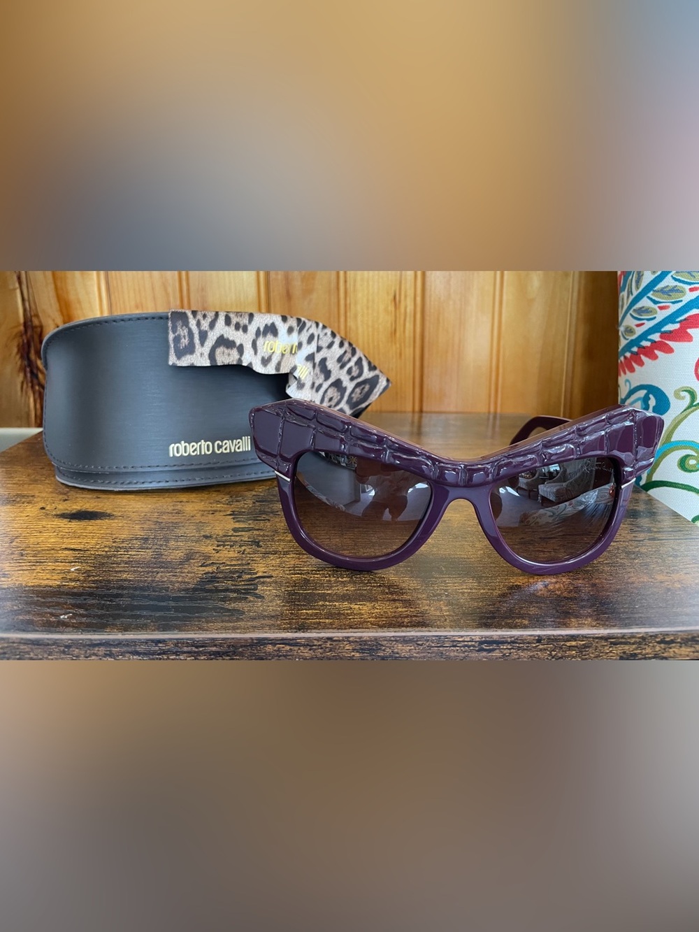 Roberto Cavalli Deep Plum Croc-Texture Shield Sunglasses